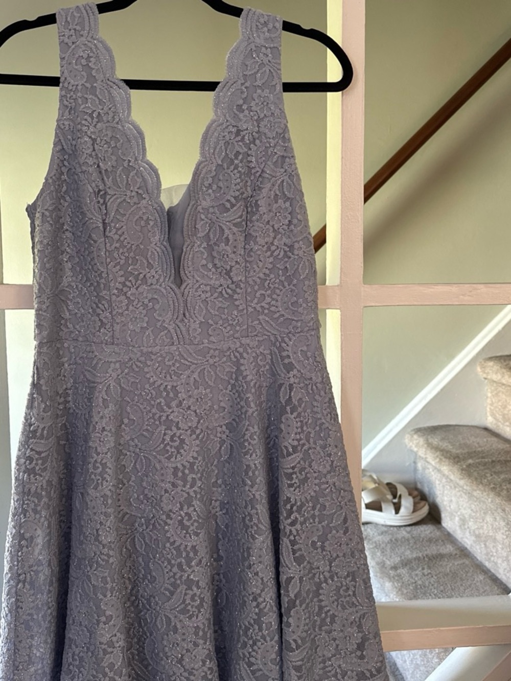 Lace V-Neck A-Line Dress in Light Blue